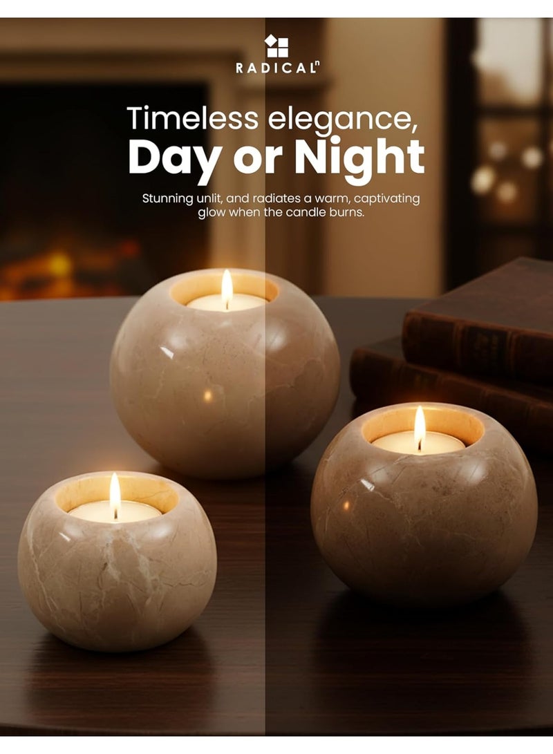 راديكالن حامل شموع صغير من الرخام من فيرونا | طقم من ٣ قطع، مصنوع يدويًا، ٤ بوصات، مناسب لديكور الزفاف والمنزل - Image 5