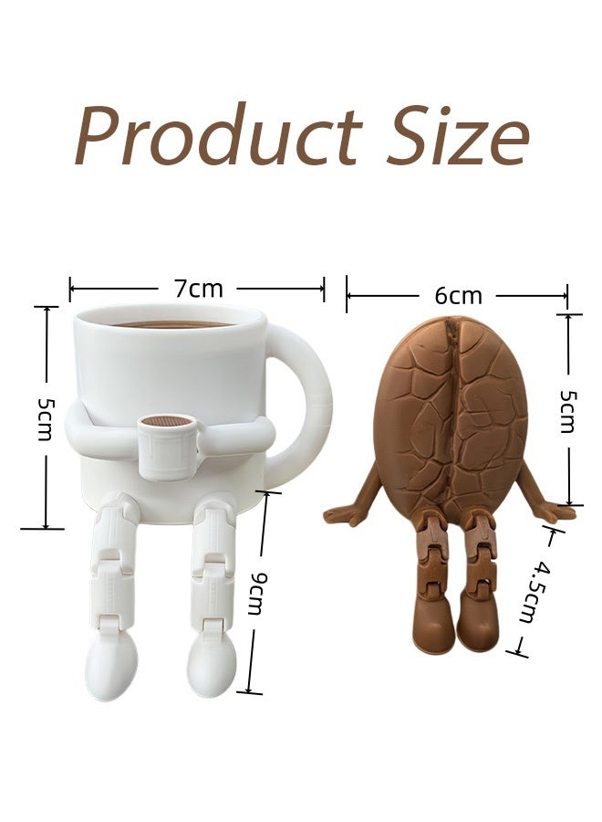 Coffee Bean and Mug Decorative Figurines,2 Pcs Funny Articulated Shelf Sitters,Unique Coffee Lover Gifts,Cute Collectible Statues for Coffee Corner,Kitchen,Office Desktop and Home Bar Decor - Image 2