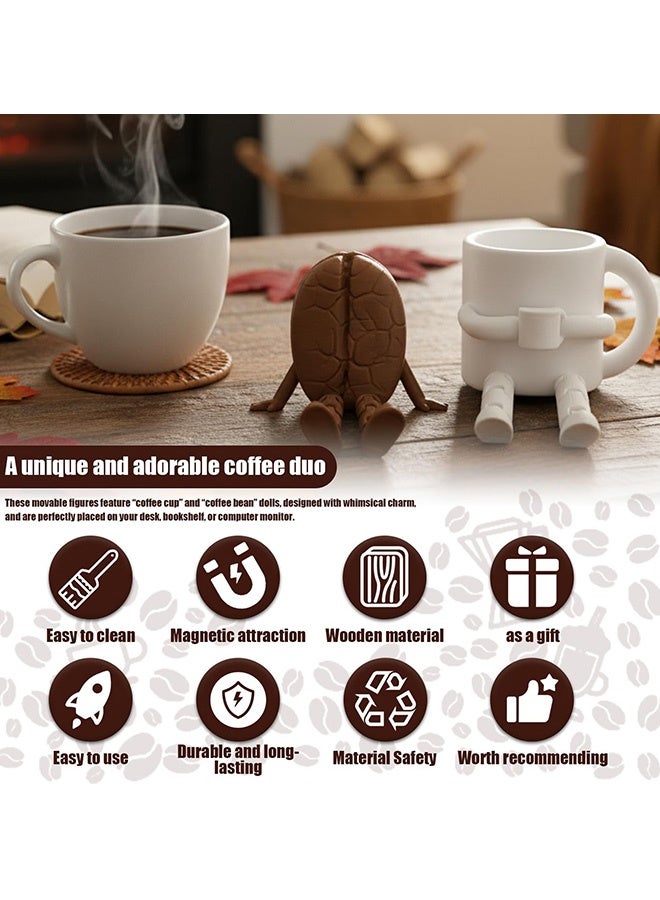 Coffee Bean and Mug Decorative Figurines,2 Pcs Funny Articulated Shelf Sitters,Unique Coffee Lover Gifts,Cute Collectible Statues for Coffee Corner,Kitchen,Office Desktop and Home Bar Decor - Image 3