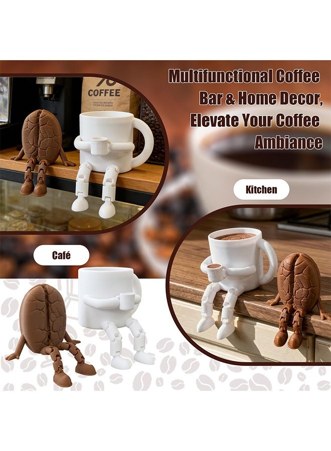 Coffee Bean and Mug Decorative Figurines,2 Pcs Funny Articulated Shelf Sitters,Unique Coffee Lover Gifts,Cute Collectible Statues for Coffee Corner,Kitchen,Office Desktop and Home Bar Decor - Image 5