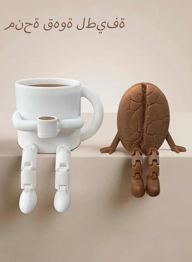 Coffee Bean and Mug Decorative Figurines,2 Pcs Funny Articulated Shelf Sitters,Unique Coffee Lover Gifts,Cute Collectible Statues for Coffee Corner,Kitchen,Office Desktop and Home Bar Decor - Image 1