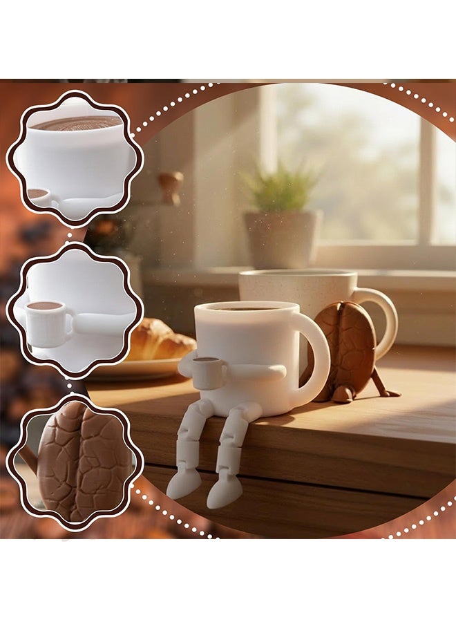 Coffee Bean and Mug Decorative Figurines,2 Pcs Funny Articulated Shelf Sitters,Unique Coffee Lover Gifts,Cute Collectible Statues for Coffee Corner,Kitchen,Office Desktop and Home Bar Decor - Image 4