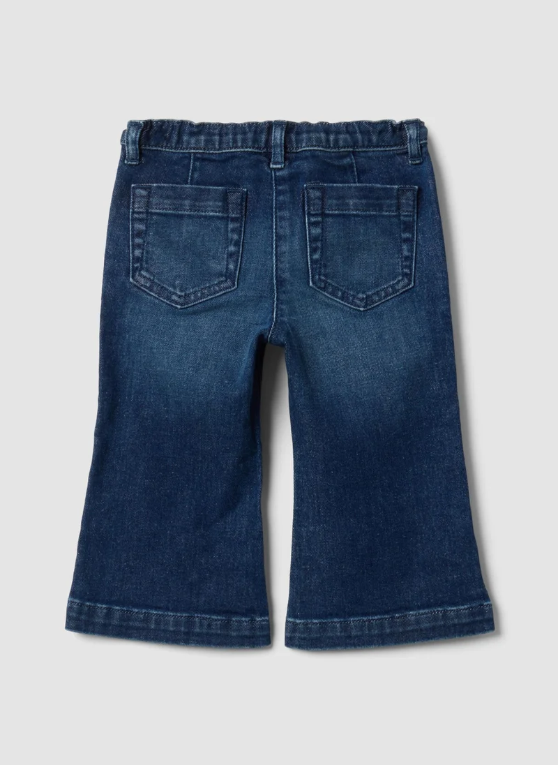 Ovs OVS Blue Flared Stretch-Cotton Jeans With Teddy Bear Button For Baby Girl