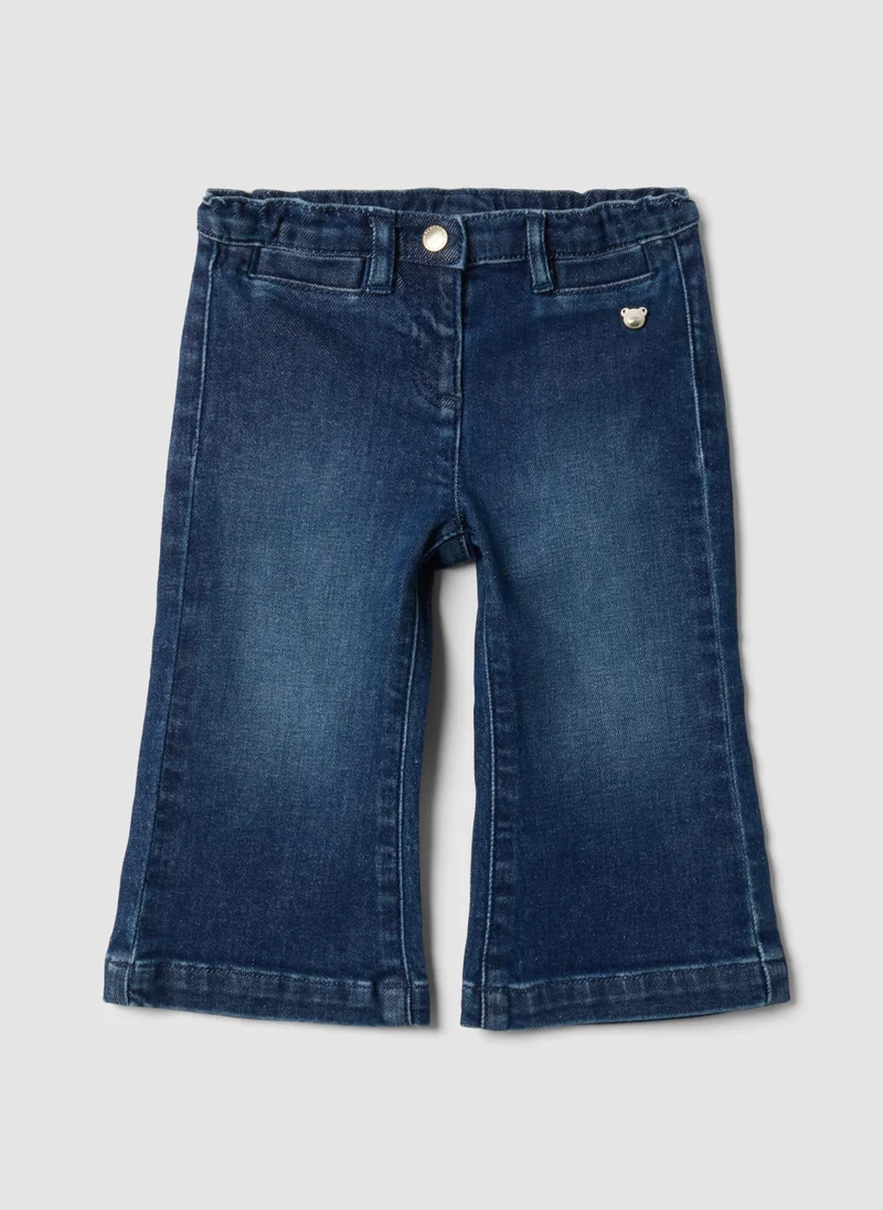 Ovs OVS Blue Flared Stretch-Cotton Jeans With Teddy Bear Button For Baby Girl