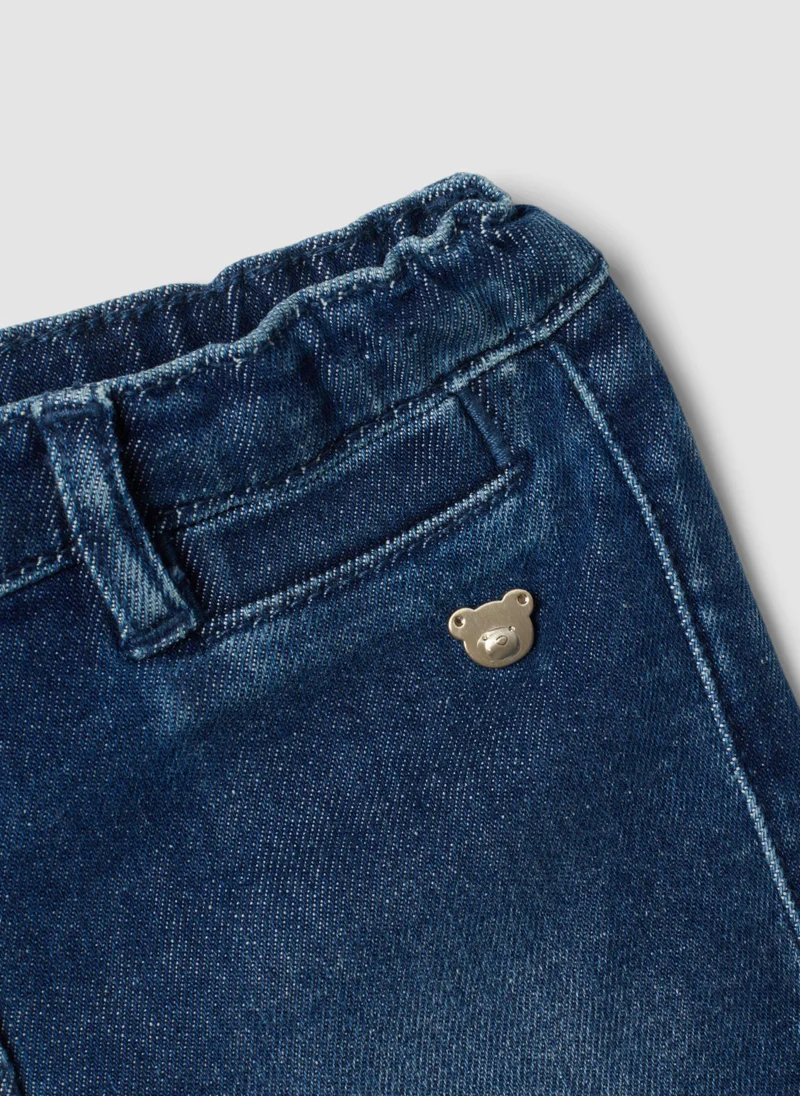 Ovs  OVS Blue Flared Stretch-Cotton Jeans With Teddy Bear Button For Baby Girl for Women | Best Price UAE