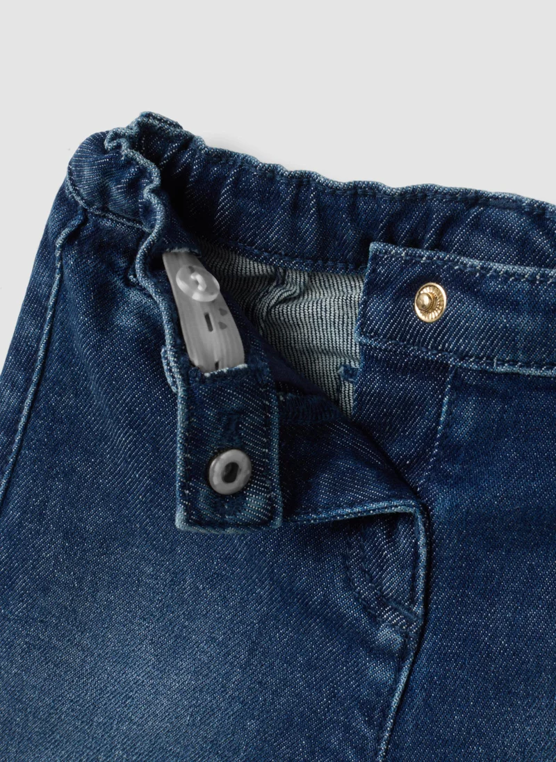 Ovs  OVS Blue Flared Stretch-Cotton Jeans With Teddy Bear Button For Baby Girl for Women | Best Price UAE
