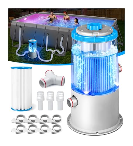 KimPump 1000 GPH Light-Up Pool Filter Pump for Above Ground Pool|Built-in Blue LED Light,Transparent Housing for Real-Time Water Circulation &Filtration Monitor, Pool Cartridge Filter Pump System Cyan - Image 1