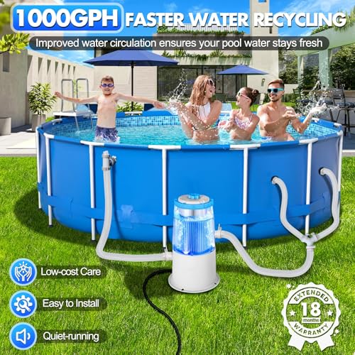 KimPump 1000 GPH Light-Up Pool Filter Pump for Above Ground Pool|Built-in Blue LED Light,Transparent Housing for Real-Time Water Circulation &Filtration Monitor, Pool Cartridge Filter Pump System Cyan - Image 4