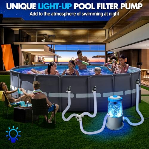 KimPump 1000 GPH Light-Up Pool Filter Pump for Above Ground Pool|Built-in Blue LED Light,Transparent Housing for Real-Time Water Circulation &Filtration Monitor, Pool Cartridge Filter Pump System Cyan - Image 2