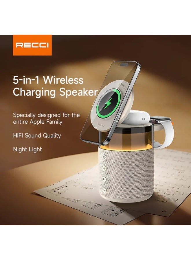 ريتشي ريشي RCW-51 قاعدة شحن لاسلكية 5 في 1 مع إضاءة محيطية ومكبر صوت بلوتوث – شحن سريع بقوة 15 واط، صوت محـيطي HIFI 360°، حامل هاتف وبطارية 2000 مللي أمبير – مصممة خصيصًا لأجهزة Apple - Image 3