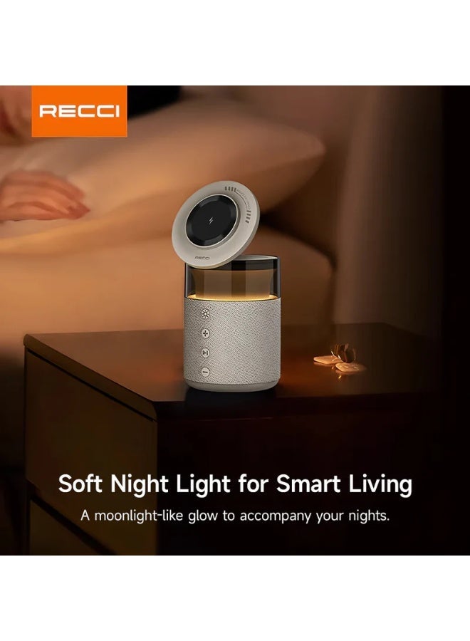 ريتشي ريشي RCW-51 قاعدة شحن لاسلكية 5 في 1 مع إضاءة محيطية ومكبر صوت بلوتوث – شحن سريع بقوة 15 واط، صوت محـيطي HIFI 360°، حامل هاتف وبطارية 2000 مللي أمبير – مصممة خصيصًا لأجهزة Apple - Image 2