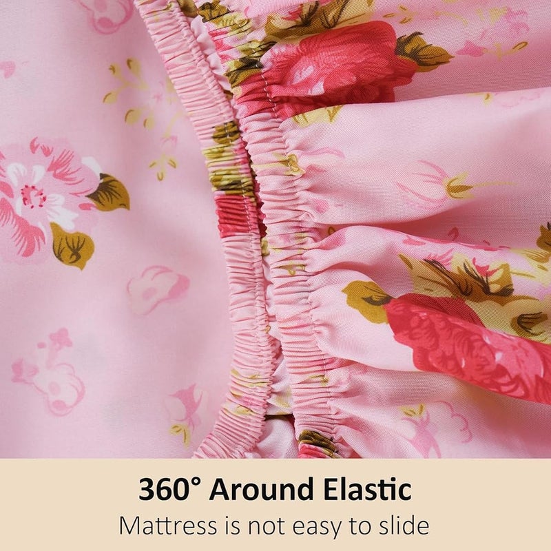 MEISHANG Full Sheets Set - Floral Sheets Full Ultra Soft Brushed Microfiber Floral Bed Sheets - Deep Pocket Up to 16" - Wrinkle Free - 4 Pieces (Full, Rose Flower) - Image 5