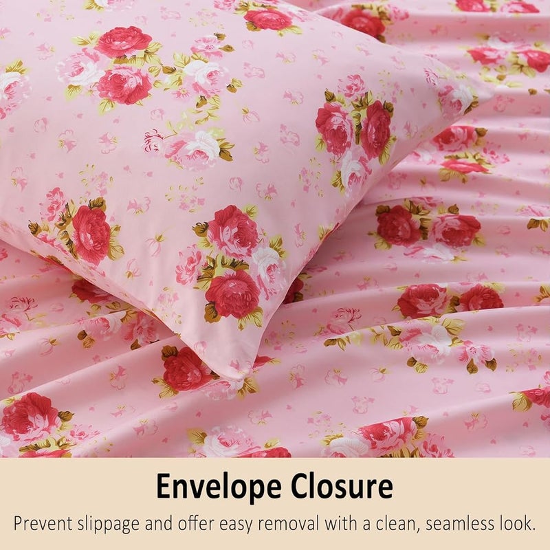 MEISHANG Full Sheets Set - Floral Sheets Full Ultra Soft Brushed Microfiber Floral Bed Sheets - Deep Pocket Up to 16" - Wrinkle Free - 4 Pieces (Full, Rose Flower) - Image 4