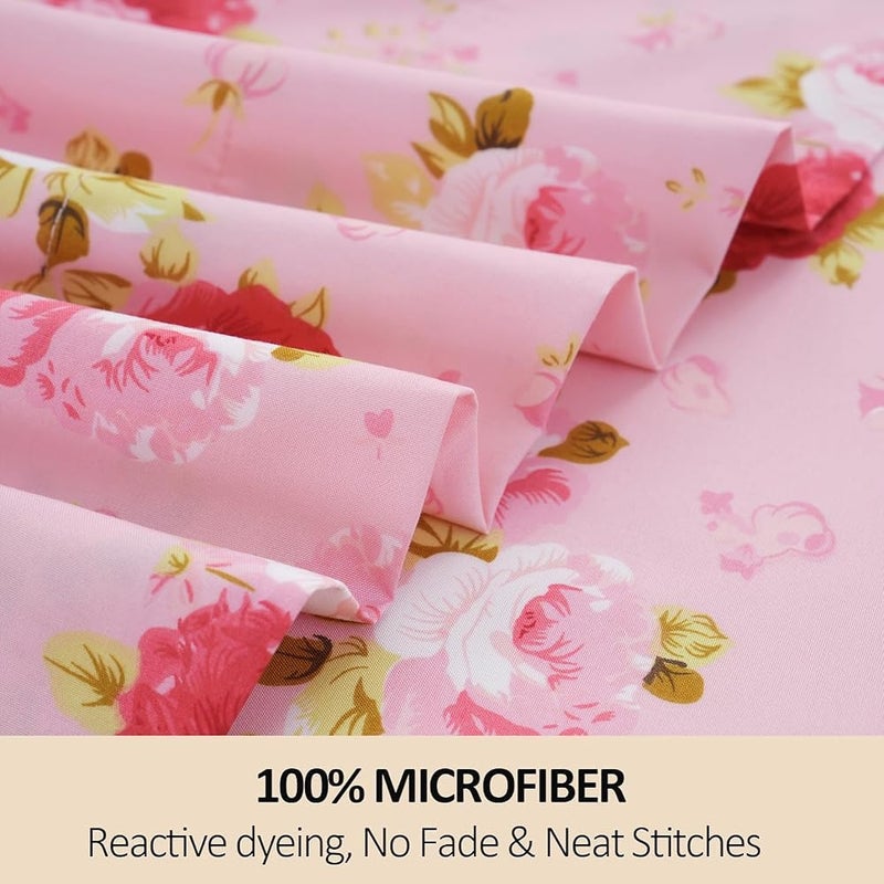 MEISHANG Full Sheets Set - Floral Sheets Full Ultra Soft Brushed Microfiber Floral Bed Sheets - Deep Pocket Up to 16" - Wrinkle Free - 4 Pieces (Full, Rose Flower) - Image 3
