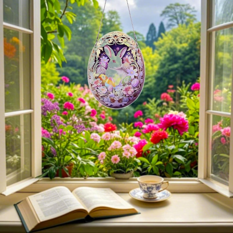 thmnj Easter Bunny Eggs Ornaments Colorful Window Hanging Decorations Home Wall Decor for Bedroom Patio Indoor Outdoor - Image 5