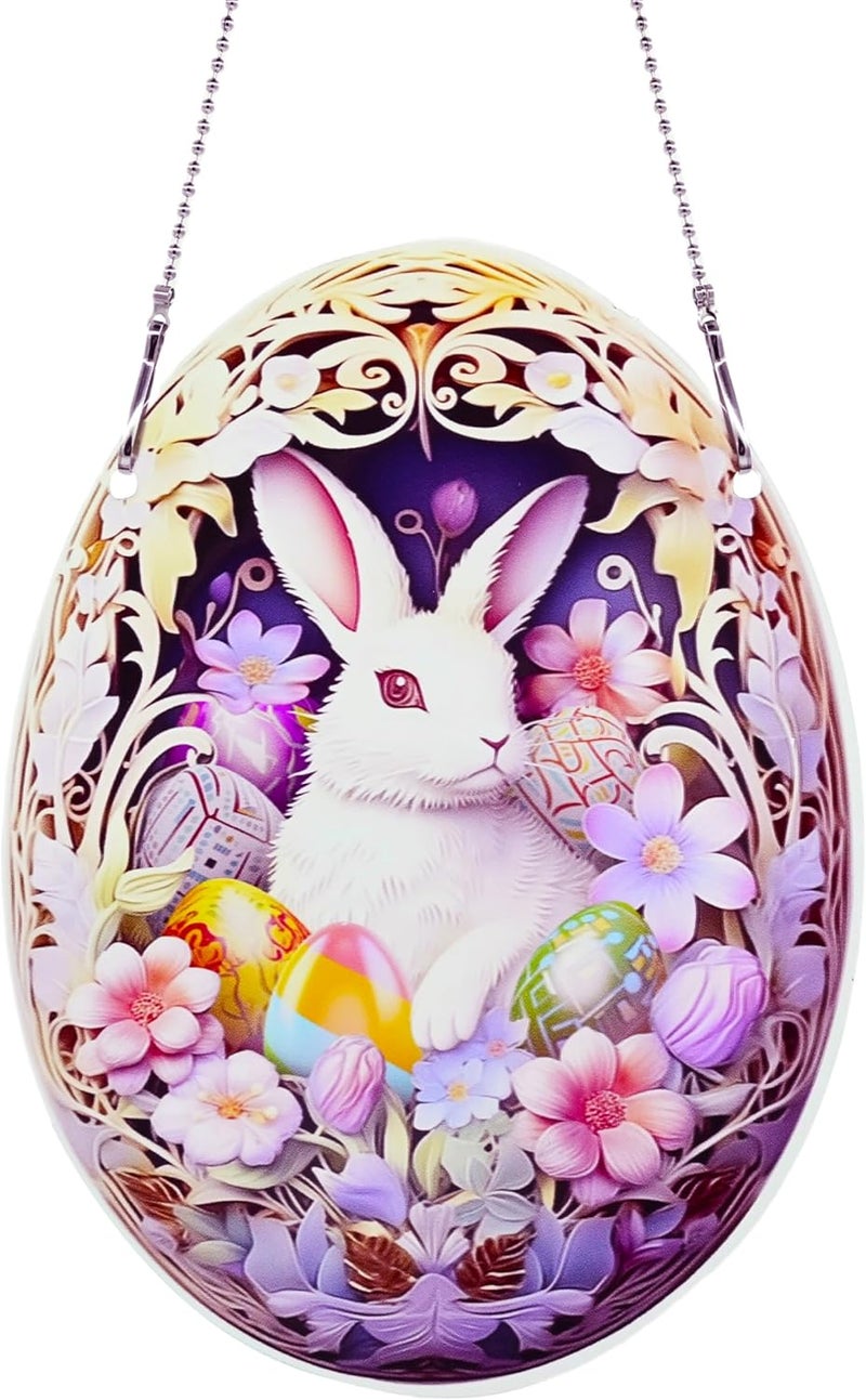thmnj Easter Bunny Eggs Ornaments Colorful Window Hanging Decorations Home Wall Decor for Bedroom Patio Indoor Outdoor - Image 1