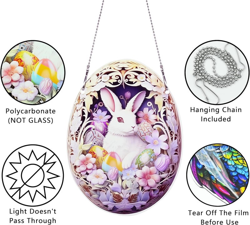 thmnj Easter Bunny Eggs Ornaments Colorful Window Hanging Decorations Home Wall Decor for Bedroom Patio Indoor Outdoor - Image 3