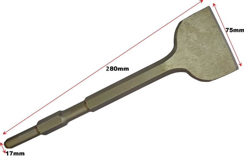DUMDAAR SDS Max Shank Flat Spade Pointed Chisel for Demolition hammer Concrete Breaker Jack Hammer Tool bit for Tile Chipping/Wall Slotting/Scraping Masonry Brick (17x280x75 mm) - Image 2