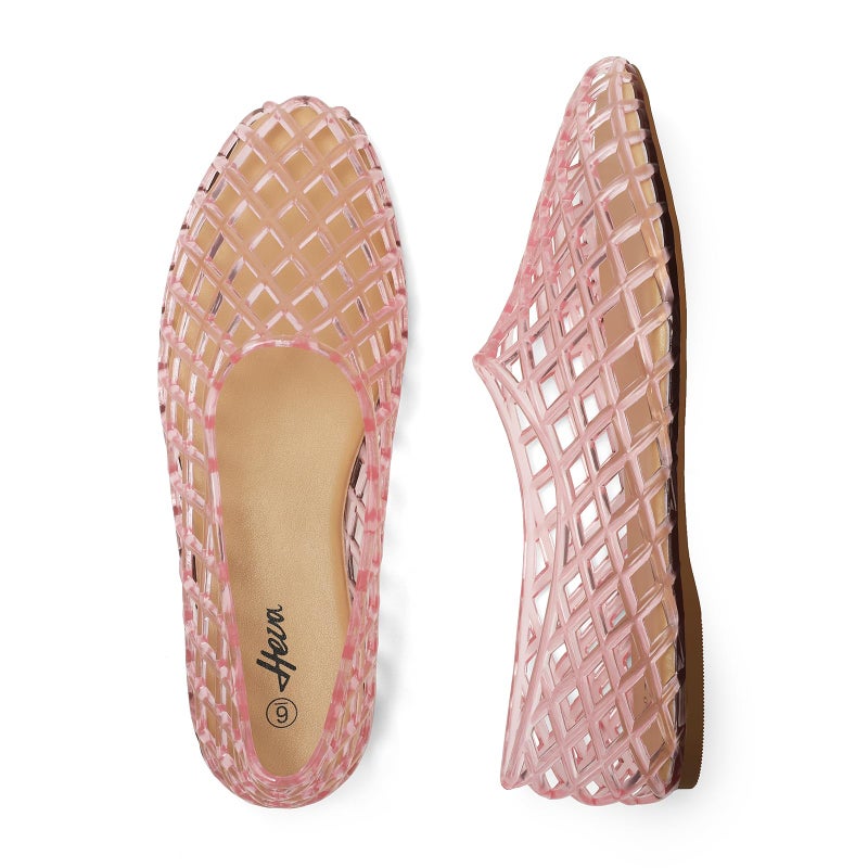 HEVA Women's Jelly Mesh Flats Breathable Clear Hollow Shoes Summer Beach Jellies Ballet Sandals(10 M US Pink) - Image 5