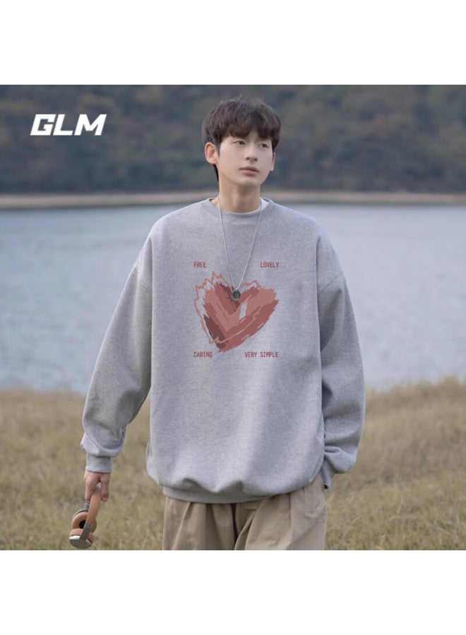 Glm Men's Autumn Crewneck Solid Color Casual Loose Fit Youth Basic Sweatshirt - Image 1