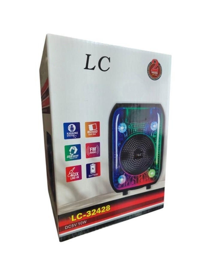 LC Portable Bluetooth Speaker with LED Lights FM Radio and Karaoke Function - Image 1
