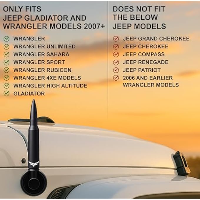 EcoAuto Car Antenna For Jeep Wrangler Jk  Jl 20072023  Gladiator  Short Antenna  AntiTheft Design  Highly Durable Truck Antenna  Matte Black - Image 4