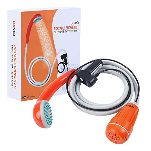 URPRO Portable Camping Shower, Outdoor Shower Head, Shower Pump, Detachable USB Rechargeable Batteries, Pumps Water from Bucket, for Camping, Hiking, Pet Cleaning, Pet Shower, Car Washing - Image 1