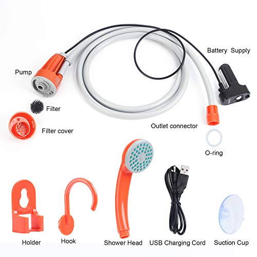 URPRO Portable Camping Shower, Outdoor Shower Head, Shower Pump, Detachable USB Rechargeable Batteries, Pumps Water from Bucket, for Camping, Hiking, Pet Cleaning, Pet Shower, Car Washing - Image 3