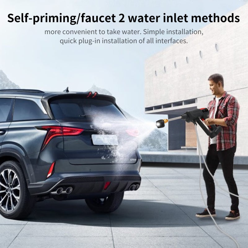 Aumotop Cordless Car Washer 150W 6in1 Sprayer Portable Pressure Washer - Self-priming Water Inlet Handheld Pressure Washer for Home Garden Car Cleaning - Image 3