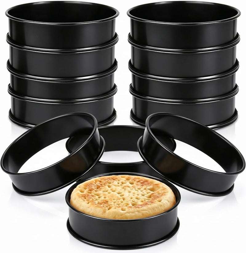 KUAYB 12Packs Crumpet Rings Nonstick 4 Inch English Muffin Ring Stainless Steel Double Rolled Tart Rings Metal Pastry Cookie Baking Ring Molds - Image 1