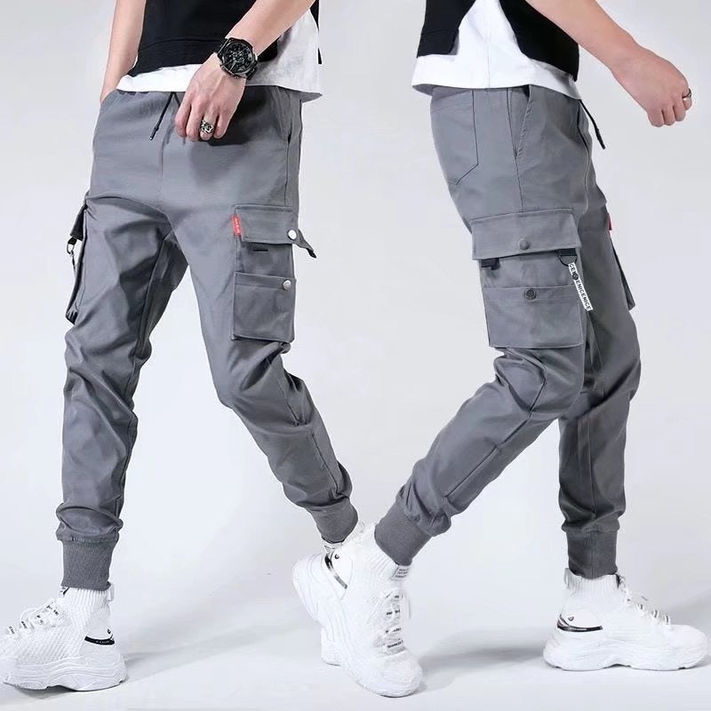 Mens 2022 Spring Casual Tapered Cargo Pants Gray - Image 1
