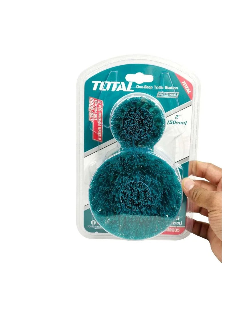 TOTAL 2 Pcs Set Medium Bristle For Cleaning Carpet Metal Tire Bricks 2" 3.5" Electric Drill Scrubber Brush - TACM2235 - Image 4