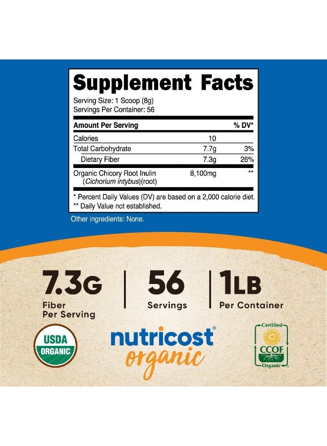 Nutricost Organic Inulin Powder 1LB (454 Grams) 7.5 Grams of Fiber Per Serving - from Chicory Root - Certified USDA Organic - Image 2
