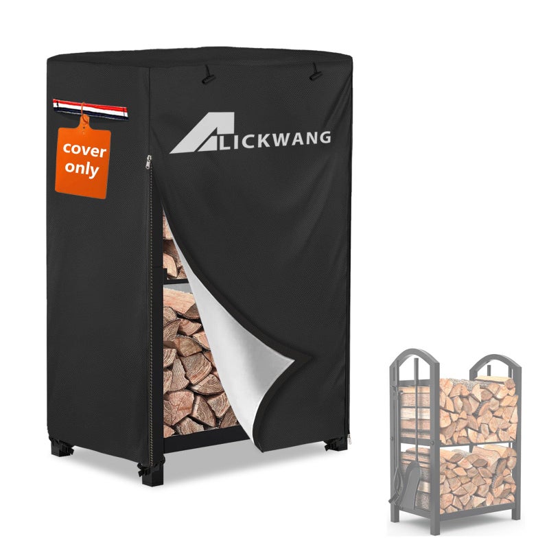Alickwang 17 Inch Firewood Rack CoverHeavy Duty 600D Waterproof Outdoor Firewood Storage Rack CoverWood Rack Cover for 2Tiers Small Log Holders for Firewood14 D x 17 W x 30 HCover Only - Image 2