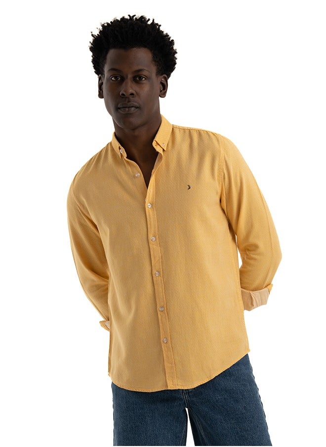 clever - Shirt Men's, Stylish Long-sleeved  Oxford Cotton, Yellow - Image 1