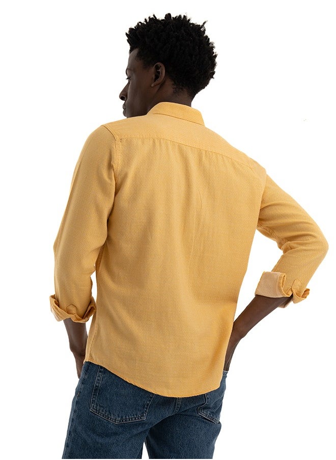 clever - Shirt Men's, Stylish Long-sleeved  Oxford Cotton, Yellow - Image 1