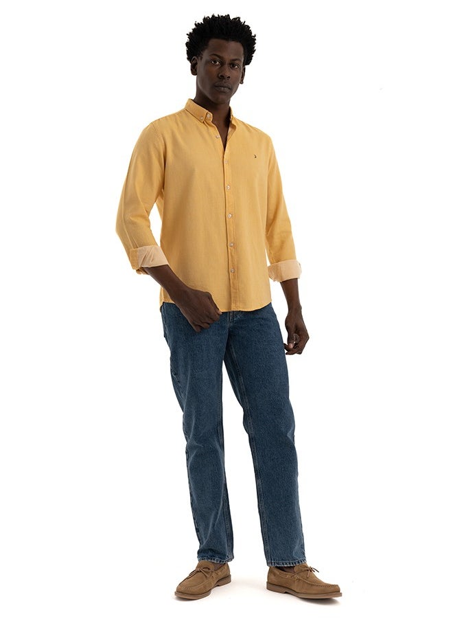 clever - Shirt Men's, Stylish Long-sleeved  Oxford Cotton, Yellow - Image 1
