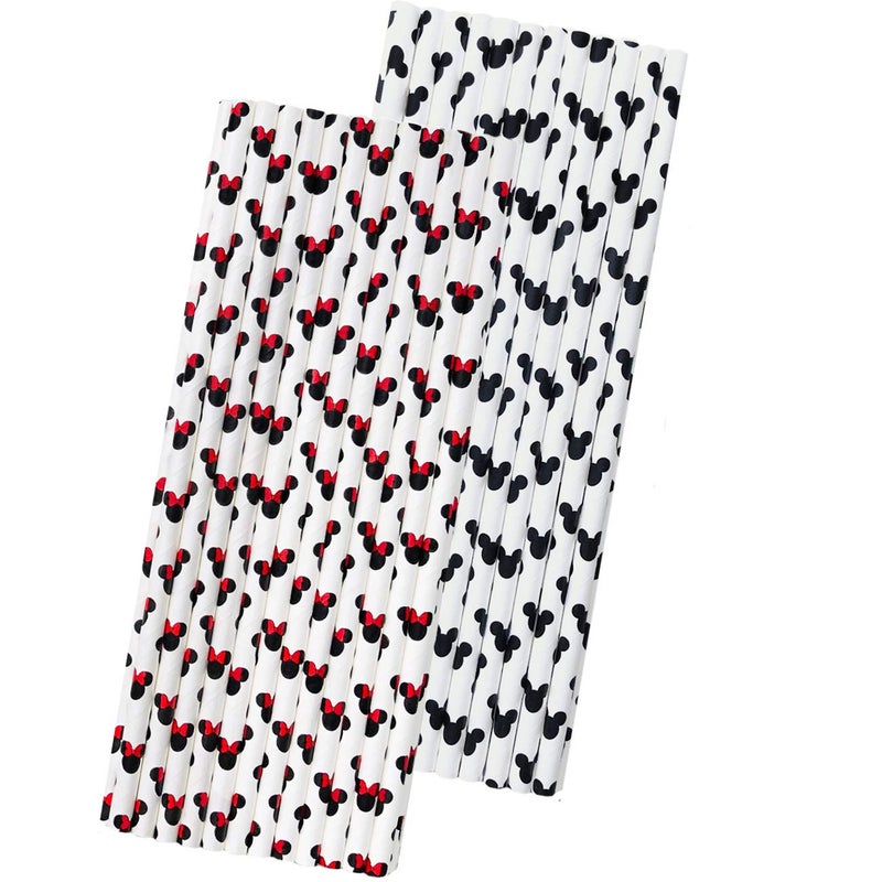 Outside the Box Pape Mickey and Minnie Mouse Inspired Paper Straws - Black Red White - 7.75 inches - 50 Pack - Outside the Box Papers Brand - Image 1