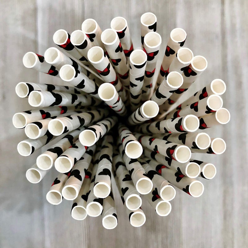 Outside the Box Pape Mickey and Minnie Mouse Inspired Paper Straws - Black Red White - 7.75 inches - 50 Pack - Outside the Box Papers Brand - Image 2
