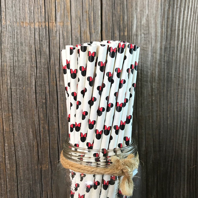Outside the Box Pape Mickey and Minnie Mouse Inspired Paper Straws - Black Red White - 7.75 inches - 50 Pack - Outside the Box Papers Brand - Image 3