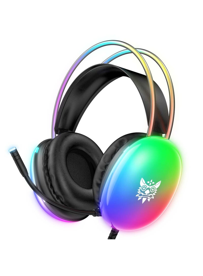 onikuma X25 Gradient LED Light Headset, Computer Gaming Headset for PS4/PS5/XBox One/Series/Switch/PC Black - Image 1
