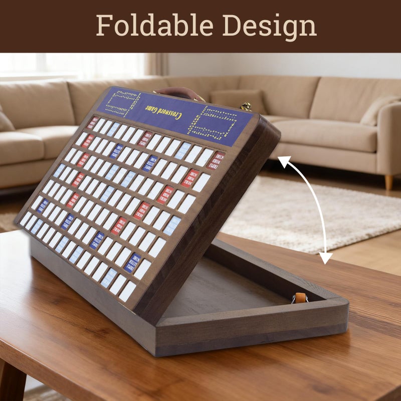 MrCarbon Wooden Folding Crossword Board Game â€“ Word Game Set with 100 Letter Tiles, Sand Timer, Pencil, Racks & Bag â€“ Portable Wooden Game for Adults & Family - Image 2