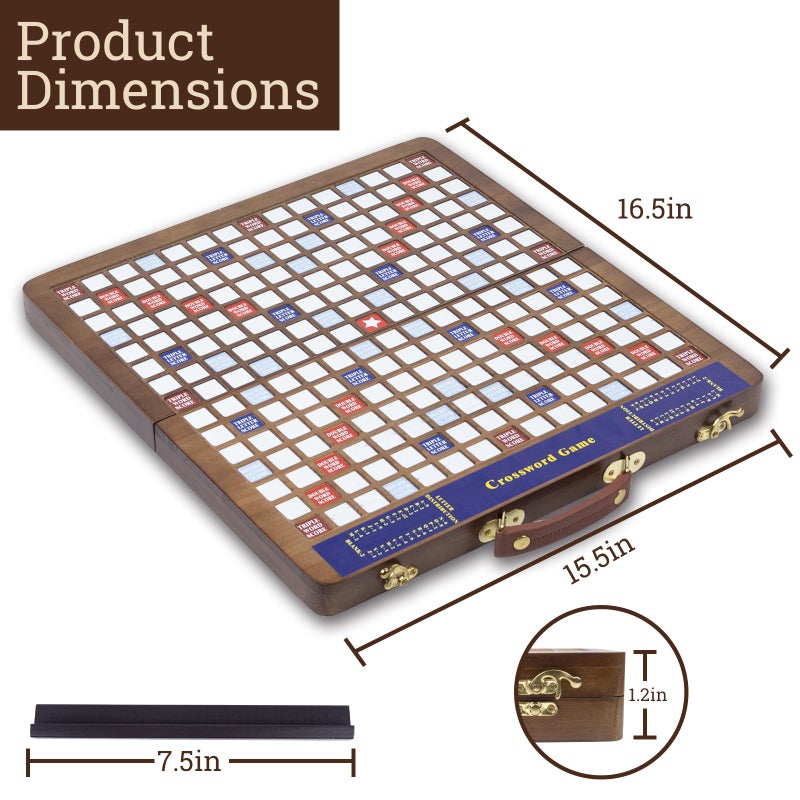 MrCarbon Wooden Folding Crossword Board Game â€“ Word Game Set with 100 Letter Tiles, Sand Timer, Pencil, Racks & Bag â€“ Portable Wooden Game for Adults & Family - Image 3