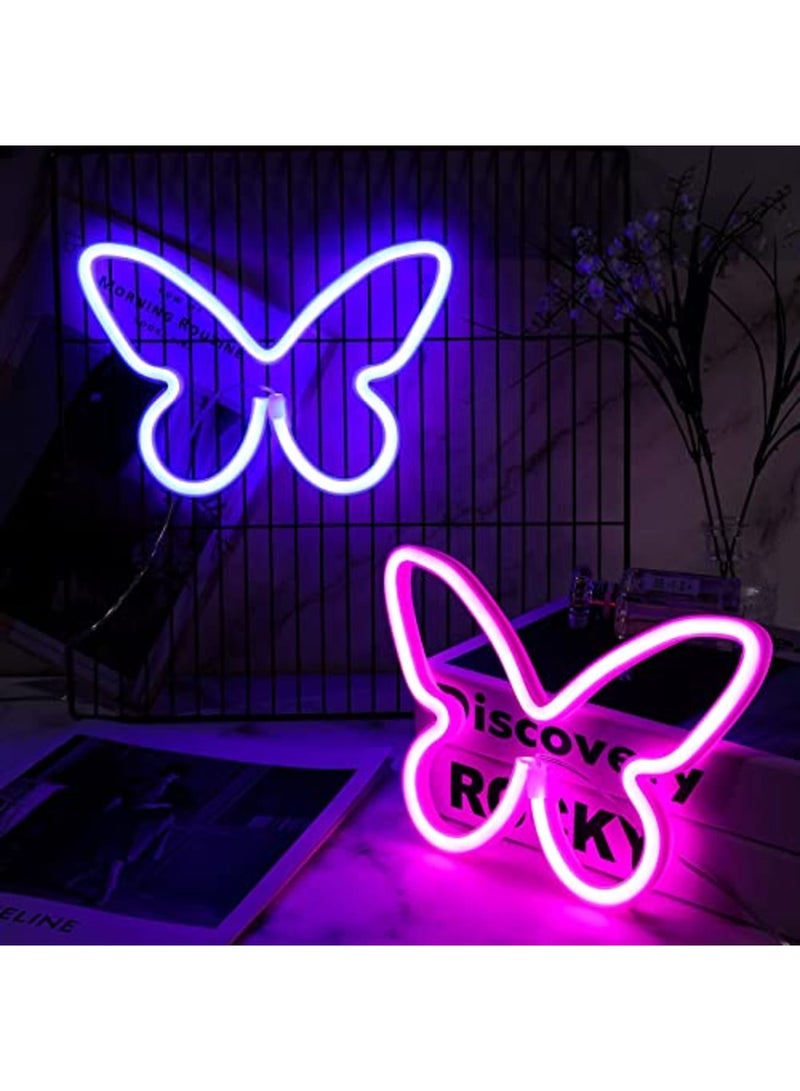 Luckam Butterfly Neon Signs Butterfly LED Light 3-AA Battery Powered, USB Operated Wall Neon Light Decor Butterfly Neon Wall Art for Birthday Wedding Outdoor Bedroom 2 Pieces - Image 1