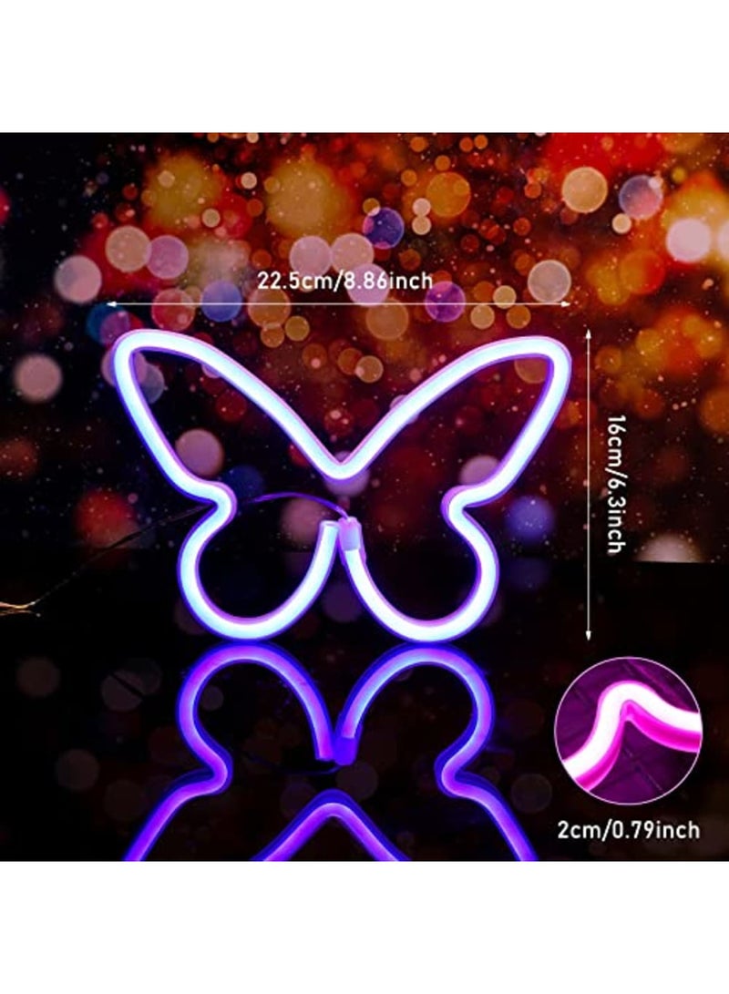 Luckam Butterfly Neon Signs Butterfly LED Light 3-AA Battery Powered, USB Operated Wall Neon Light Decor Butterfly Neon Wall Art for Birthday Wedding Outdoor Bedroom 2 Pieces - Image 2