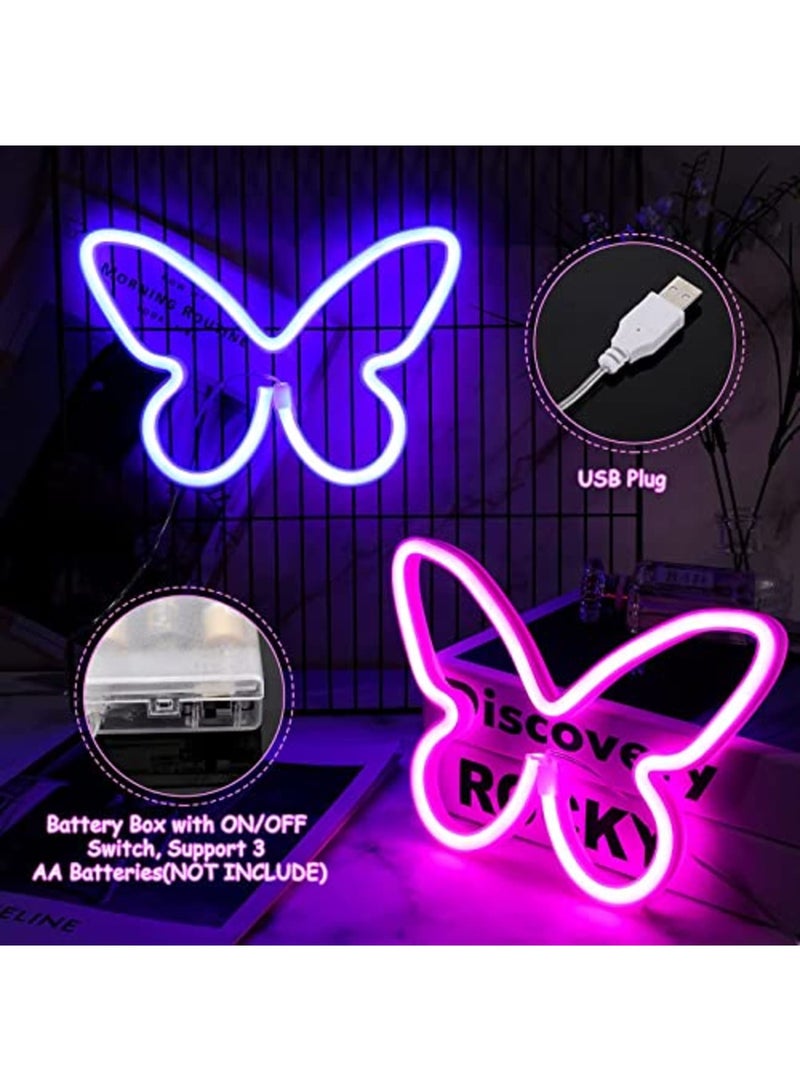 Luckam Butterfly Neon Signs Butterfly LED Light 3-AA Battery Powered, USB Operated Wall Neon Light Decor Butterfly Neon Wall Art for Birthday Wedding Outdoor Bedroom 2 Pieces - Image 3