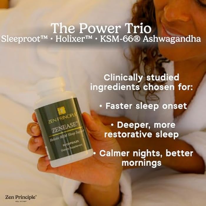 Zen Principle Zenease Sleep Support with Magnesium Glycinate, Ashwagandha KSM-66®, Saffron, L-Theanine & GABA – No Melatonin, Natural Stress Relief & Sleep Aid. 90 Capsules - Image 4