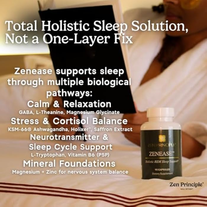 Zen Principle Zenease Sleep Support with Magnesium Glycinate, Ashwagandha KSM-66®, Saffron, L-Theanine & GABA – No Melatonin, Natural Stress Relief & Sleep Aid. 90 Capsules - Image 5