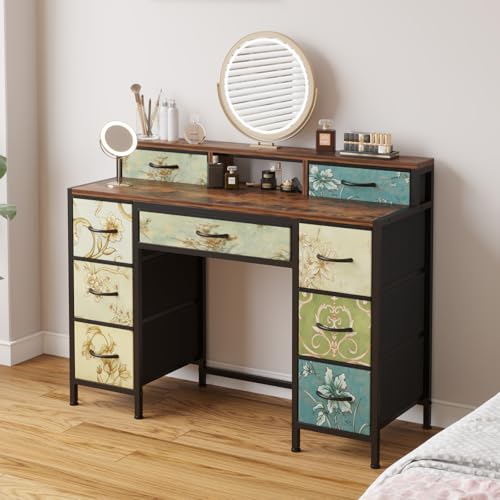HOME CUBE Chest of Drawers Modern Vanity Glossy Dressing ,Study Table,Computer Desk with 9 Fabric Drawer Open Shelves Multipurpose Table Fabric Storage Cabinet for Living Room Bedroom(120x40x90cm) - Image 2