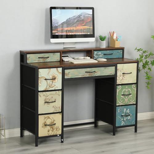 HOME CUBE Chest of Drawers Modern Vanity Glossy Dressing ,Study Table,Computer Desk with 9 Fabric Drawer Open Shelves Multipurpose Table Fabric Storage Cabinet for Living Room Bedroom(120x40x90cm) - Image 1
